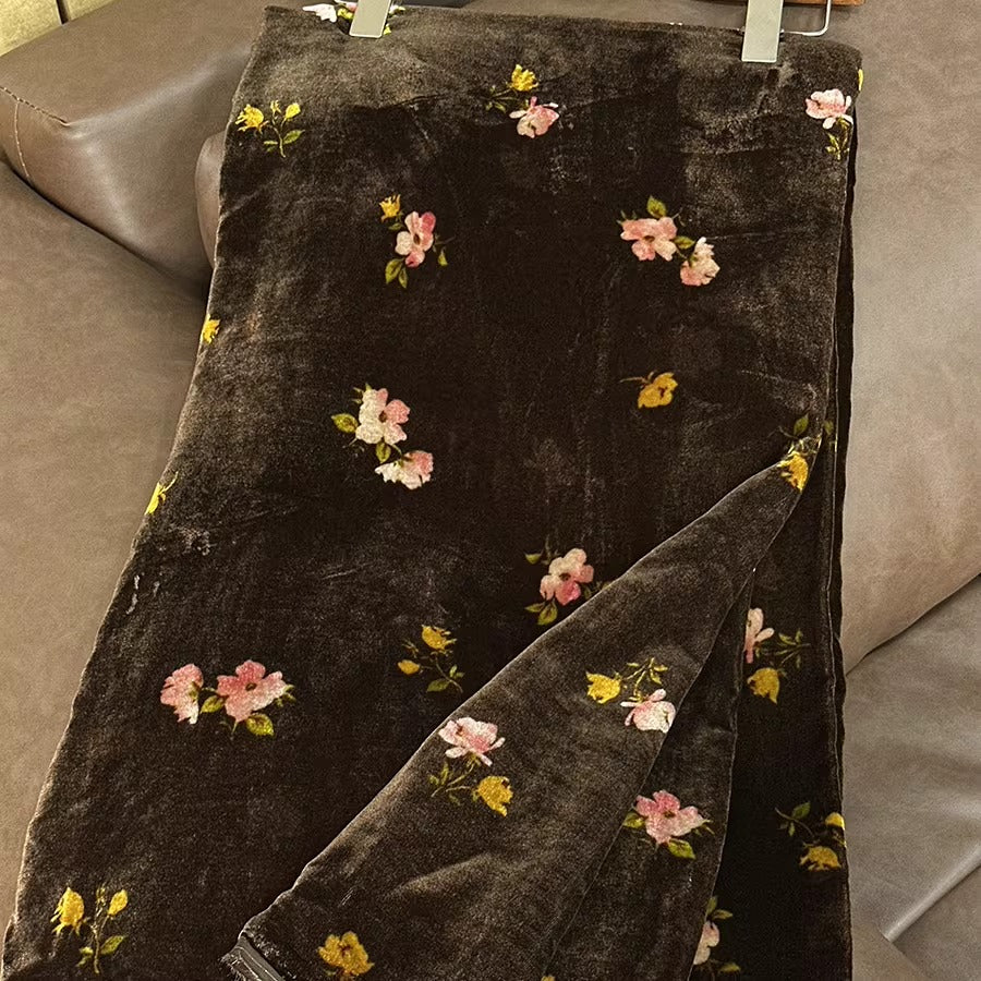 XYYHSR002 - Plant-dyed Print Silk Velvet Fabric, 140cm wide by the Yard