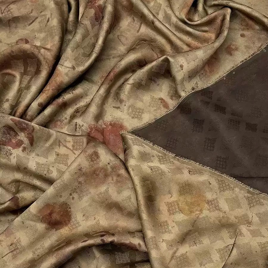古纸丹砂  Mud Silk fabric, Jacquard HUALUO, 25 momme 110cm wide by the Yard