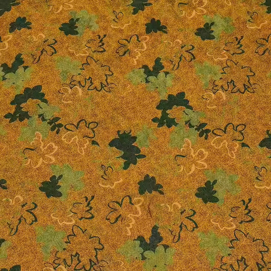 XYHYS 黄底绿叶- Jacquard HUALUO Hongyunsha silk fabric, 25 momme openwork texthture, 110cm by e Yard