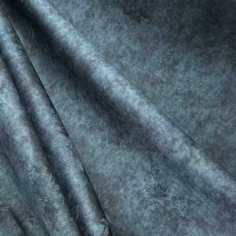 铁锈染蓝 Mud Silk fabric, Jacquard HUALUO, 25 momme 110cm wide by the Yard