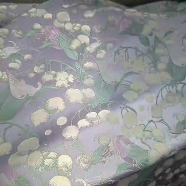 XYLDXSJ 铃兰仙音紫绿色- Gilt-Thread Song Brocade 织金宋锦, 38 momme 140cm wide by the yard