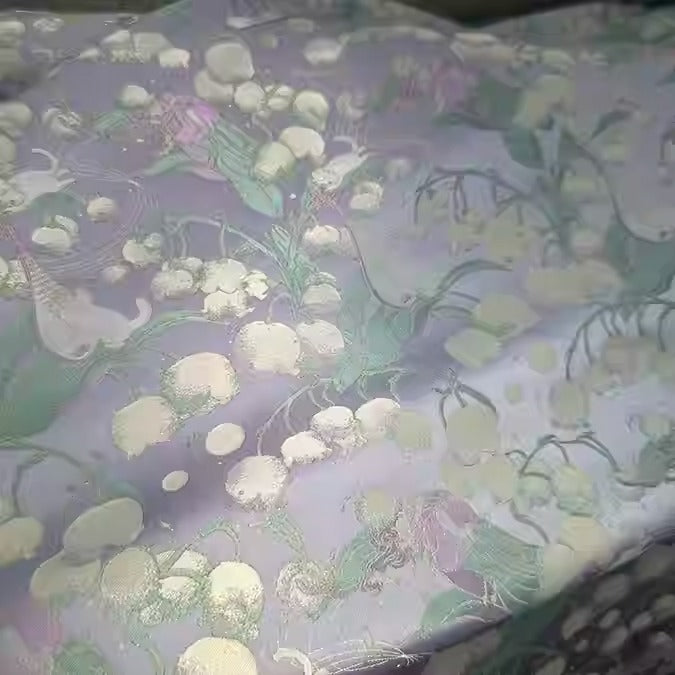 XYLDXSJ 铃兰仙音紫绿色- Gilt-Thread Song Brocade 织金宋锦, 38 momme 140cm wide by the yard