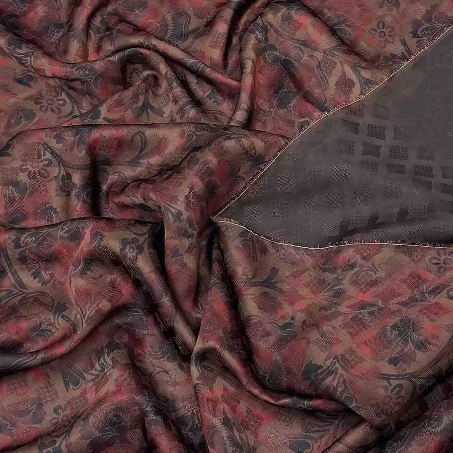 古铜花影   Mud Silk fabric, Jacquard HUALUO, 25 momme 110cm wide by the Yard