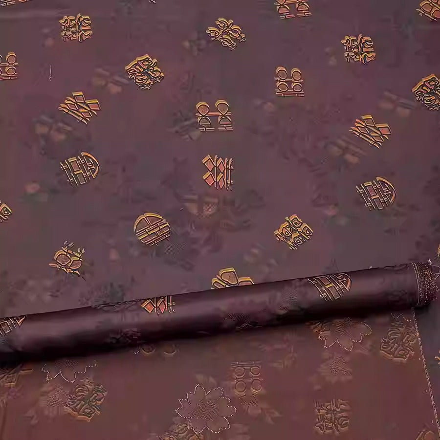 XYHYS 双喜临门- Jacquard HUALUO Hongyunsha silk fabric, 25 momme openwork texthture, 110cm by e Yard
