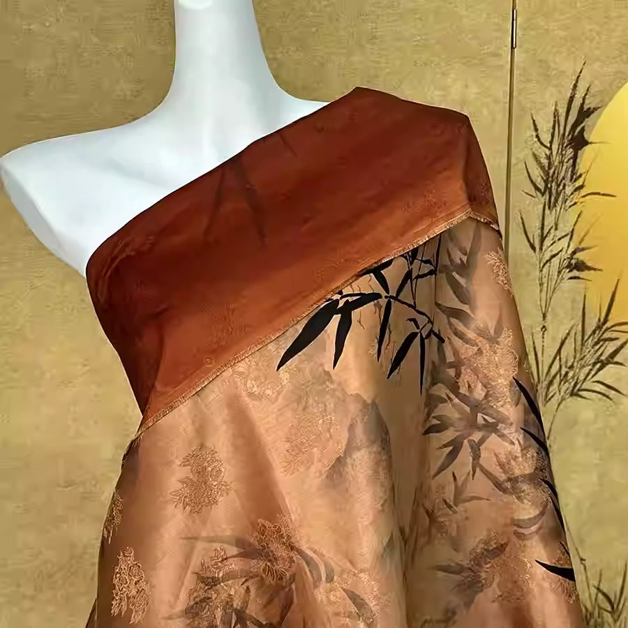 XYHYS 浮光竹影- Jacquard HUALUO Hongyunsha silk fabric, 25 momme openwork texthture, 110cm by e Yard