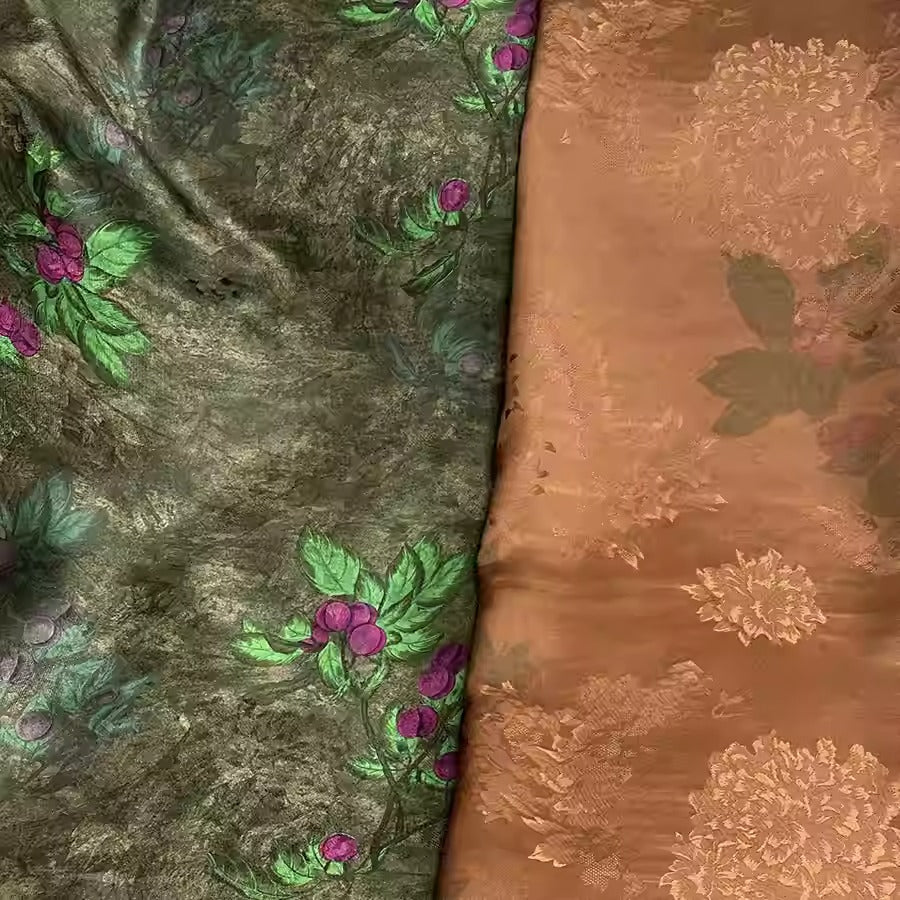 XYHYS 紫果- Jacquard HUALUO Hongyunsha silk fabric, 26 momme openwork texture, 110cm by the Yard