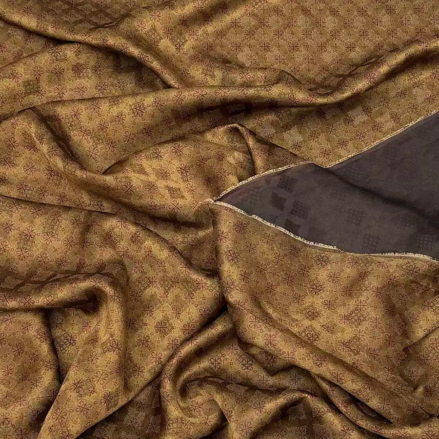 十字团花   Mud Silk fabric, Jacquard HUALUO, 25 momme 110cm wide by the Yard