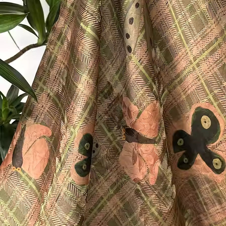 XYHYS 昆虫世界- Jacquard HUALUO Hongyunsha silk fabric, 25 momme openwork texthture, 110cm by e Yard