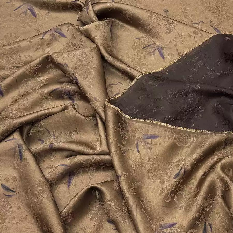 竹影流年    Mud Silk fabric, Jacquard HUALUO, 25 momme 110cm wide by the Yard