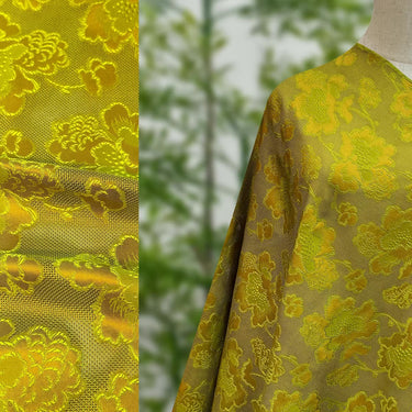 李德喜。四经八纬色织罗XYLN005 - Leno silk fabric, yellow peony ,  25 momme 114cm wide by the yard