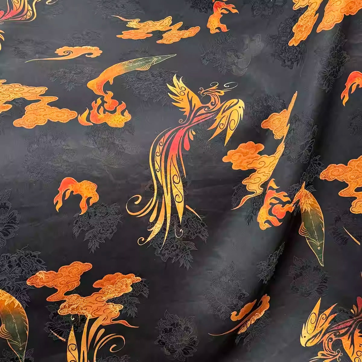 XYHYS 凤凰祥云- Jacquard HUALUO Hongyunsha silk fabric, 26 momme openwork texture, 110cm by the Yard