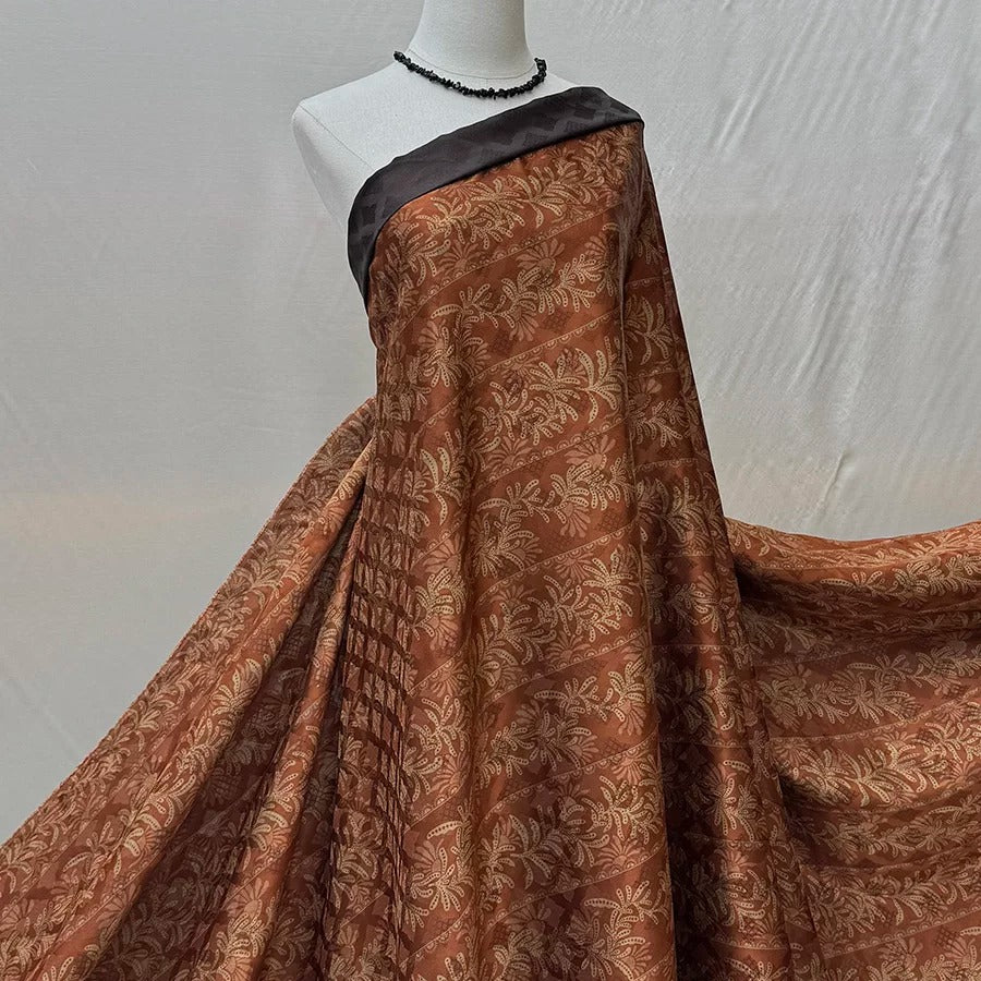 竖条枝叶   Mud Silk fabric, Jacquard HUALUO, 25 momme 110cm wide by the Yard