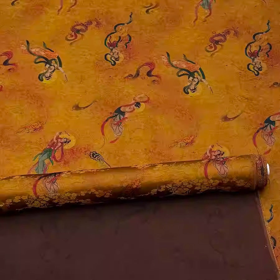 XYHYS 敦煌飞天- Jacquard HUALUO Hongyunsha silk fabric, 25 momme openwork texthture, 110cm by e Yard