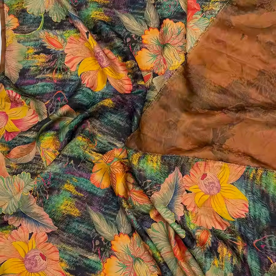 XYHYS 油画花- Jacquard HUALUO Hongyunsha silk fabric, 25 momme openwork texthture, 110cm by e Yard