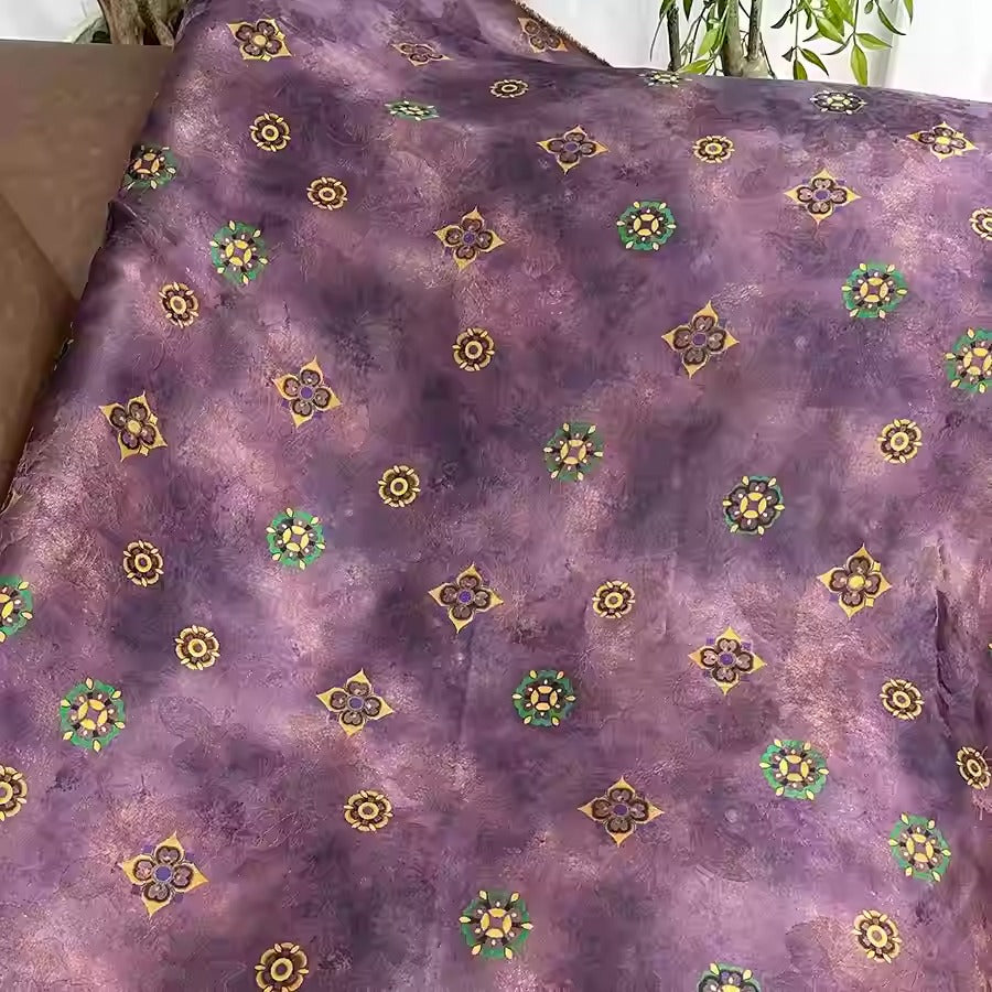 XYHYS 紫色宝相花- Jacquard HUALUO Hongyunsha silk fabric, 26 momme openwork texture, 110cm by the Yard