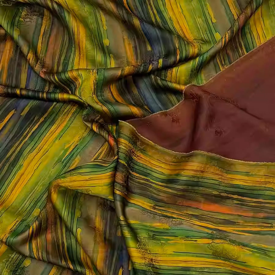 XYHYS 油画条纹- Jacquard HUALUO Hongyunsha silk fabric, 25 momme openwork texthture, 110cm by e Yard
