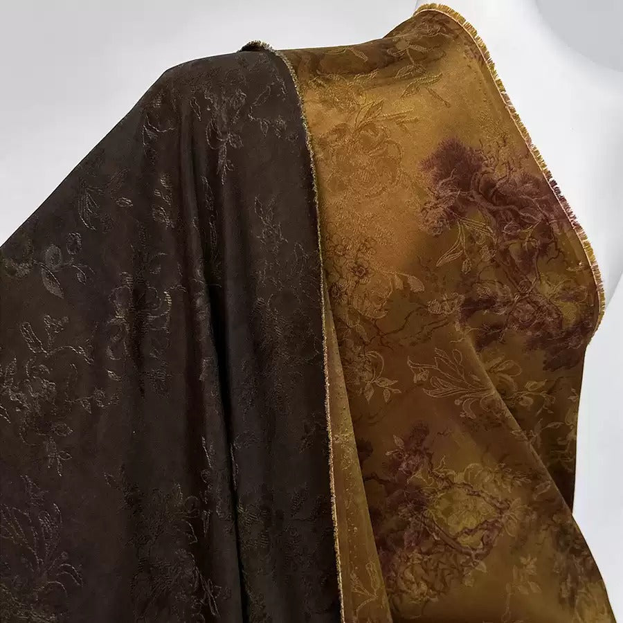 鎏金松华   Mud Silk fabric, Jacquard HUALUO, 25 momme 110cm wide by the Yard