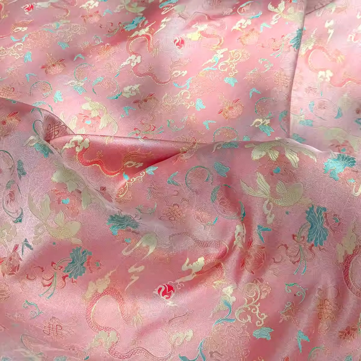 XYLDXSJ 鱼跃龙门- Gilt-Thread Song Brocade 织金宋锦, 38 momme 140cm wide by the yard