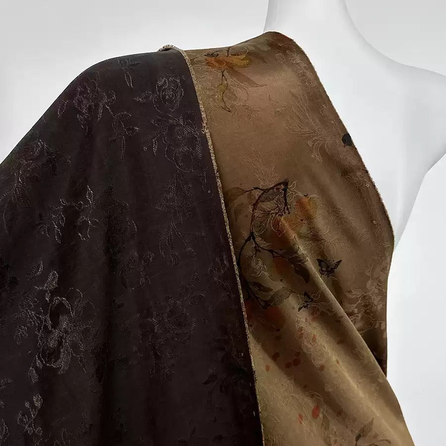 柿柿如意    Mud Silk fabric, Jacquard HUALUO, 25 momme 110cm wide by the Yard