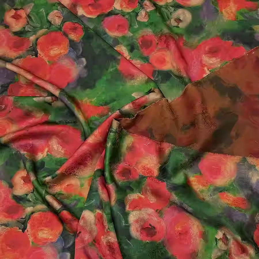 XYHYS 油画玫瑰- Jacquard HUALUO Hongyunsha silk fabric, 25 momme openwork texthture, 110cm by e Yard