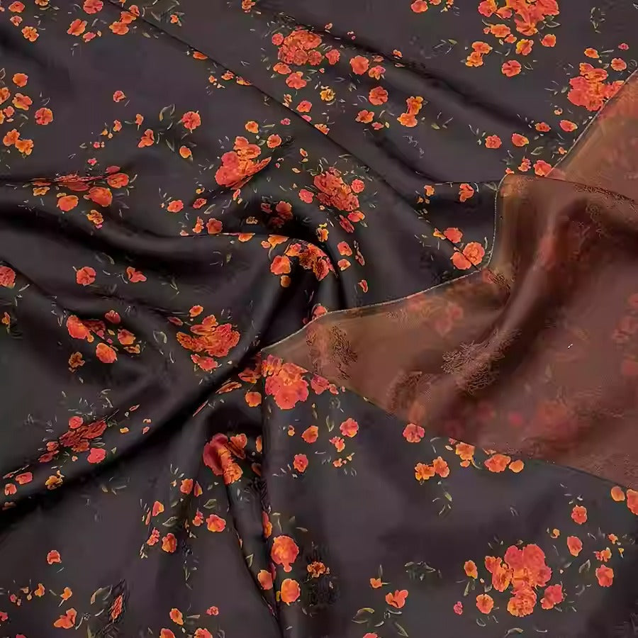 XYHYS 小红花- Jacquard HUALUO Hongyunsha silk fabric, 25 momme openwork texthture, 110cm by e Yard
