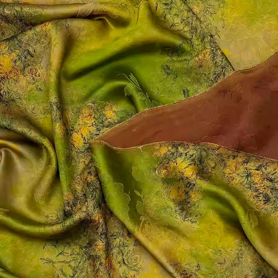 XYHYS 蓝橙金韵- Jacquard HUALUO Hongyunsha silk fabric, 25 momme openwork texthture, 110cm by e Yard