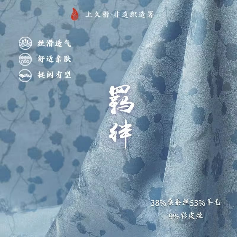 SJKSM018- Jacquard silk wool blend fabric,wathet, 140cm wide by the yard