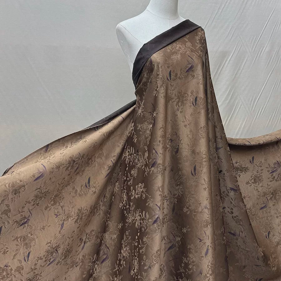 竹影流年    Mud Silk fabric, Jacquard HUALUO, 25 momme 110cm wide by the Yard