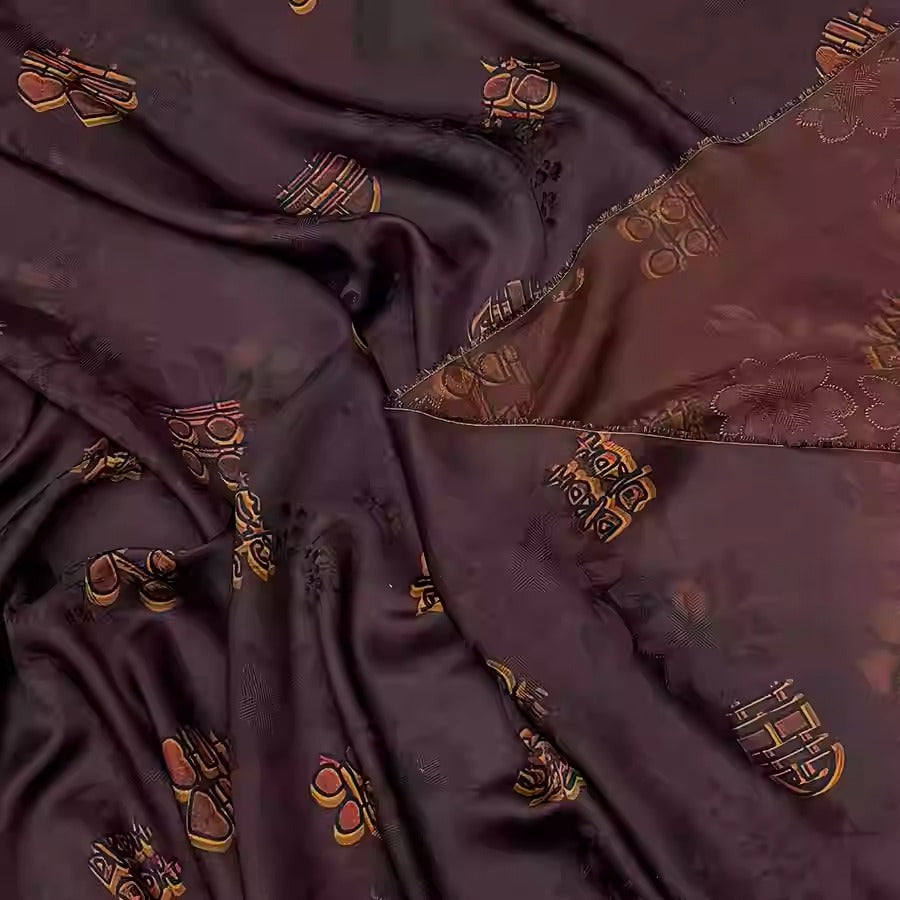 XYHYS 双喜临门- Jacquard HUALUO Hongyunsha silk fabric, 25 momme openwork texthture, 110cm by e Yard