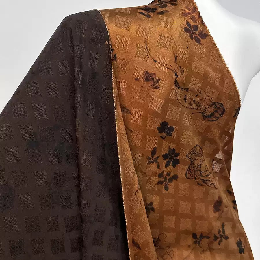 水母  Mud Silk fabric, Jacquard HUALUO, 25 momme 110cm wide by the Yard
