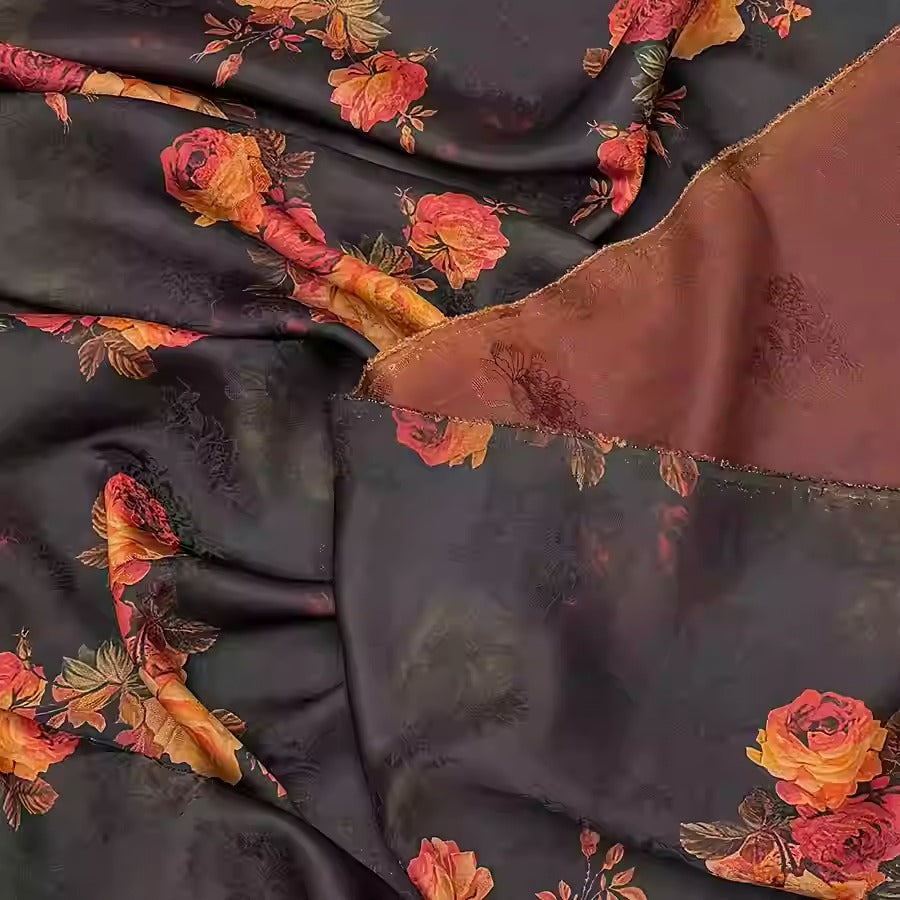 XYHYS 嫣红玫瑰- Jacquard HUALUO Hongyunsha silk fabric, 25 momme openwork texthture, 110cm by e Yard