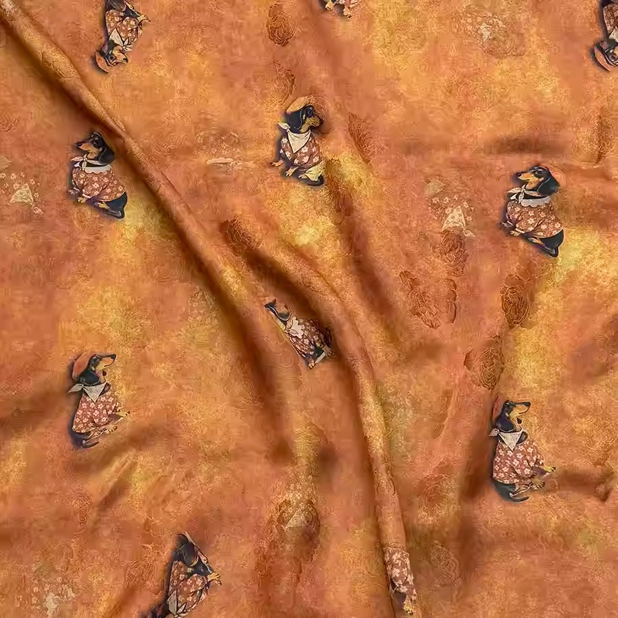 XYHYS 小狗- Jacquard HUALUO Hongyunsha silk fabric, 25 momme openwork texthture, 110cm by e Yard
