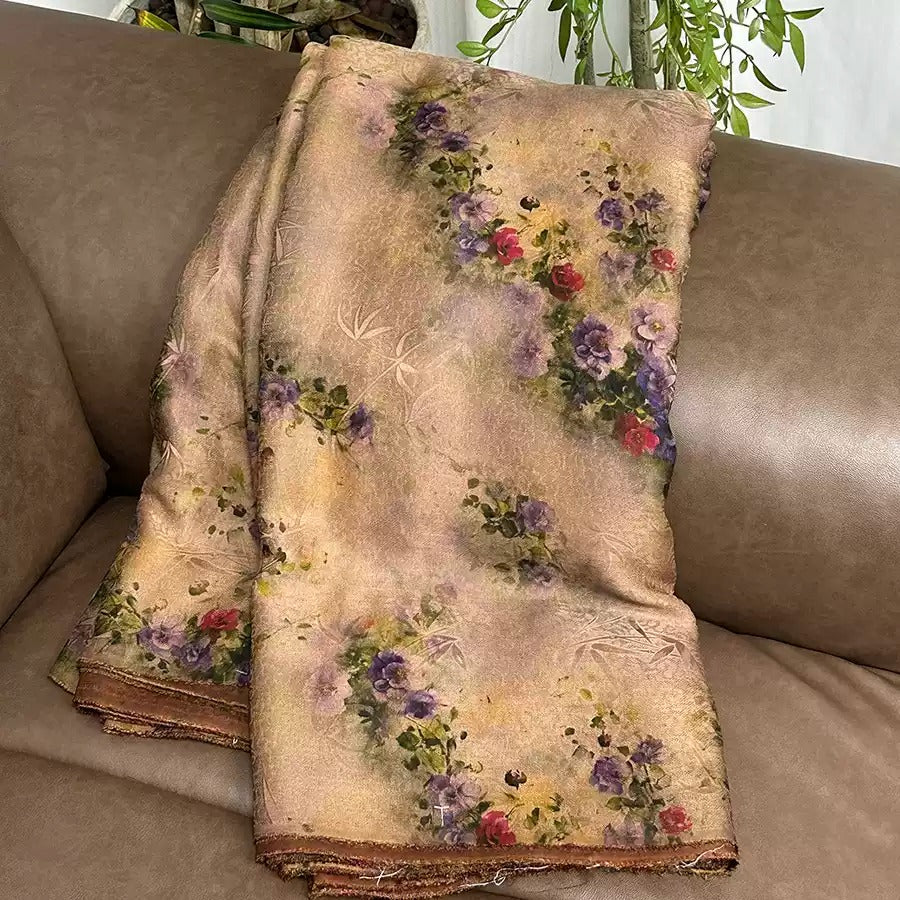 XYJLZY - Plant dyed HongYunSha Silk fabric, Openwork HUALUO, 25 momme 110cm wide by the Yard
