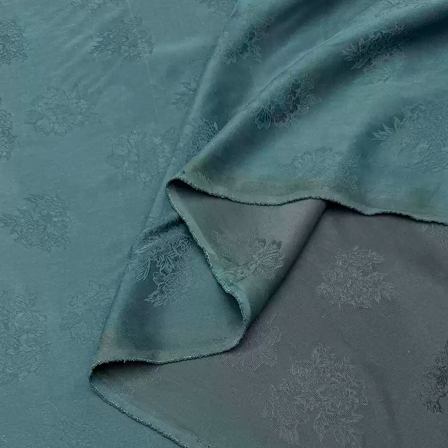 亚丁绿 Mud Silk fabric, Jacquard HUALUO, 25 momme 110cm wide by the Yard