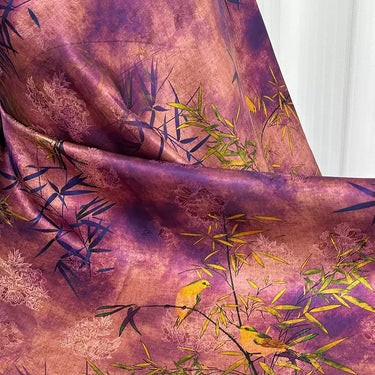 紫竹飞鸟 Mud Silk fabric, Jacquard HUALUO, 25 momme 110cm wide by the Yard