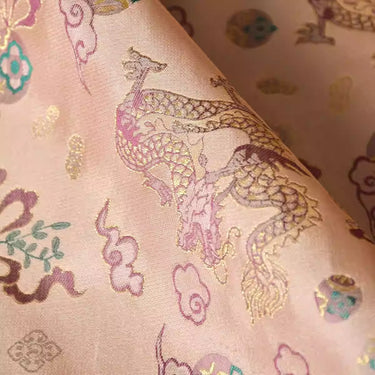 XYLDXSJ 双龙戏珠 - Gilt-Thread Song Brocade 织金宋锦, 38 momme 140cm wide by the yard