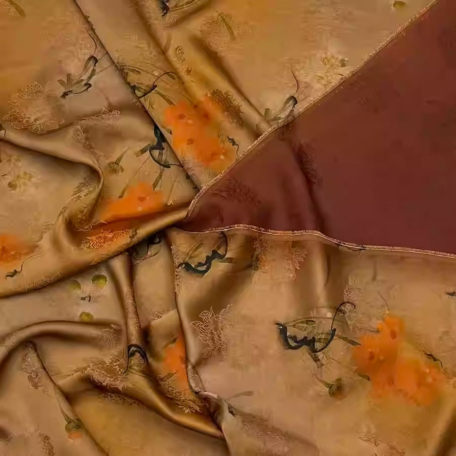 XYHYS 晕染橙花- Jacquard HUALUO Hongyunsha silk fabric, 25 momme openwork texthture, 110cm by e Yard