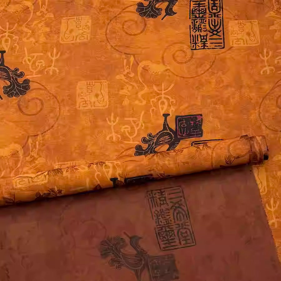 XYHYS 孔雀玺- Jacquard HUALUO Hongyunsha silk fabric, 25 momme openwork texthture, 110cm by e Yard