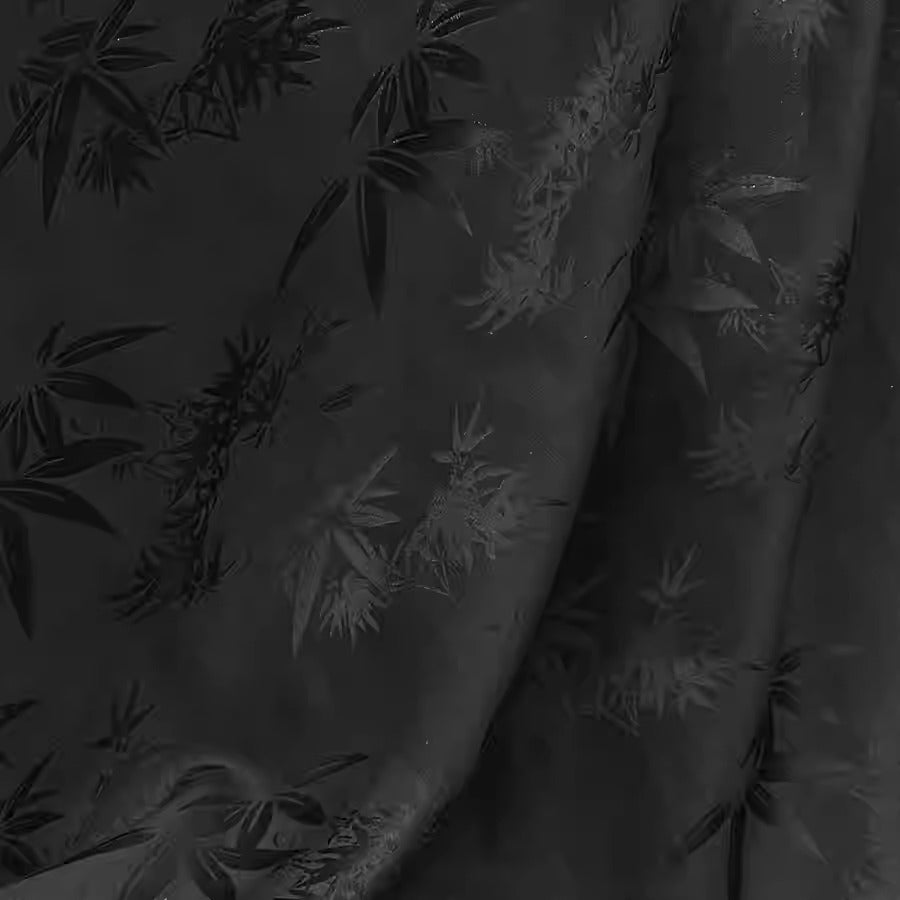 XYHYS 黑色竹叶纹- Jacquard HUALUO Hongyunsha silk fabric, 25 momme openwork texthture, 110cm by e Yard