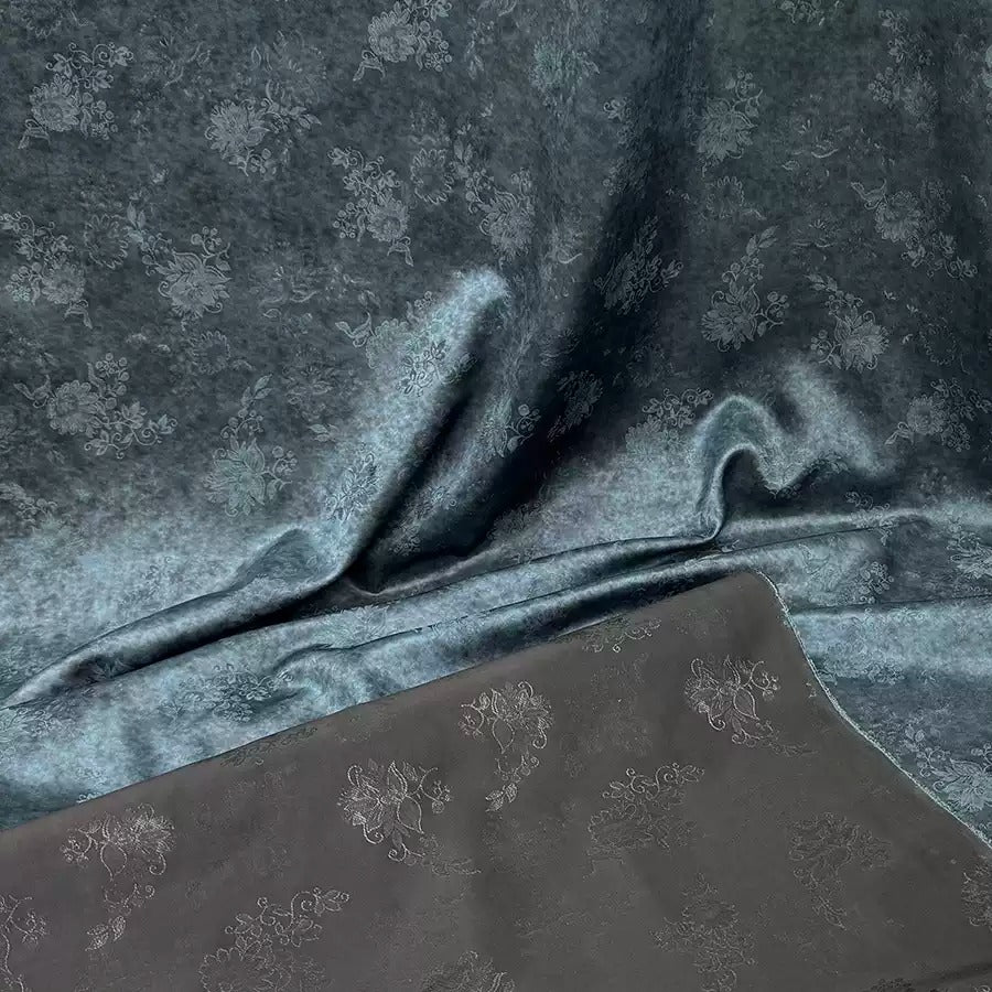 铁锈染蓝 Mud Silk fabric, Jacquard HUALUO, 25 momme 110cm wide by the Yard