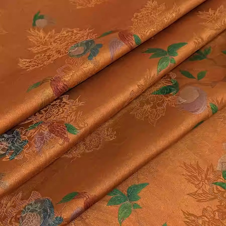 XYHYS 桃枝橘- Jacquard HUALUO Hongyunsha silk fabric, 25 momme openwork texthture, 110cm by e Yard