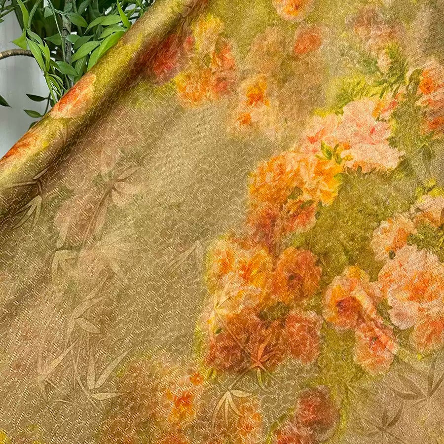 XYZY - Plant dyed HongYunSha Silk fabric, Openwork HUALUO, 25 momme 110cm wide by the Yard