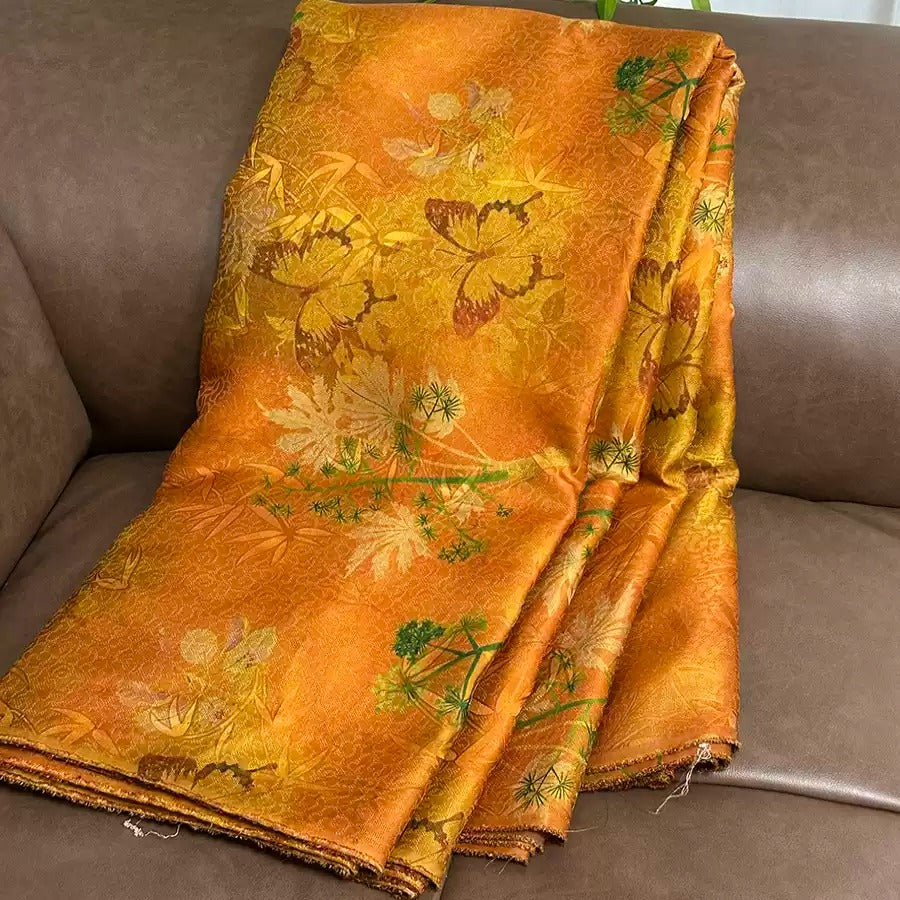 XYJSHDH - Plant dyed HongYunSha Silk fabric, Openwork HUALUO, 26 momme 110cm wide by the Yard