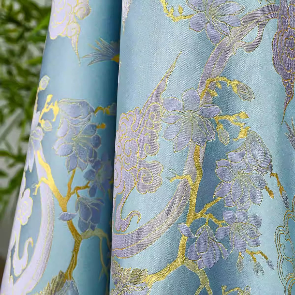 XYLDXSJ 云鹤蓝金 - Gilt-Thread Song Brocade 织金宋锦, 38 momme 140cm wide by the yard