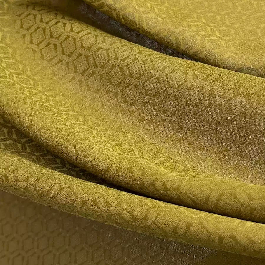 龟背纹淡黄 Mud Silk fabric, Jacquard HUALUO, 25 momme 110cm wide by the Yard