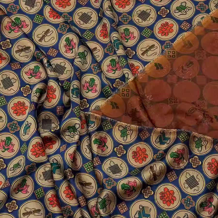 XYHYS 文房四宝- Jacquard HUALUO Hongyunsha silk fabric, 25 momme openwork texthture, 110cm by e Yard
