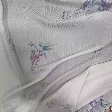 XYLN042 - Leno silk fabric with beautiful prints, flower, 114cm wide by the yard