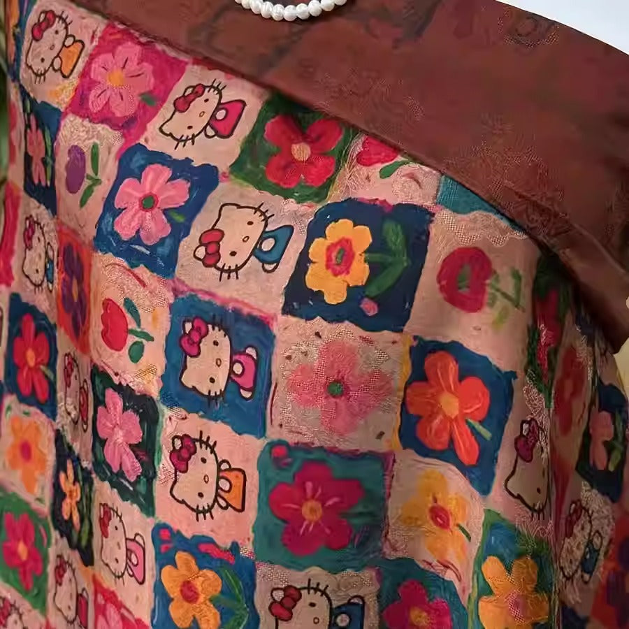 XYHYS hello kitty- Jacquard HUALUO Hongyunsha silk fabric, 26 momme openwork texture, 110cm by the Yard