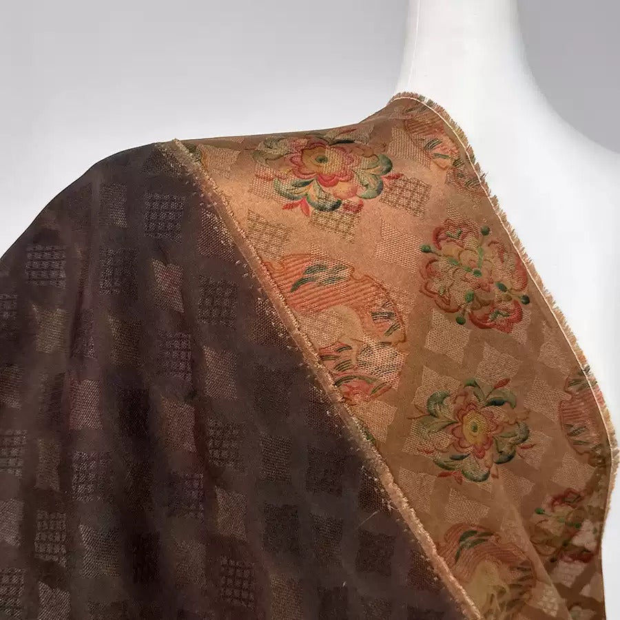 福鹿双全 Mud Silk fabric, Jacquard HUALUO, 25 momme 110cm wide by the Yard