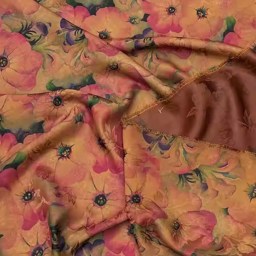 XYHYS 柔粉花韵- Jacquard HUALUO Hongyunsha silk fabric, 25 momme openwork texthture, 110cm by e Yard